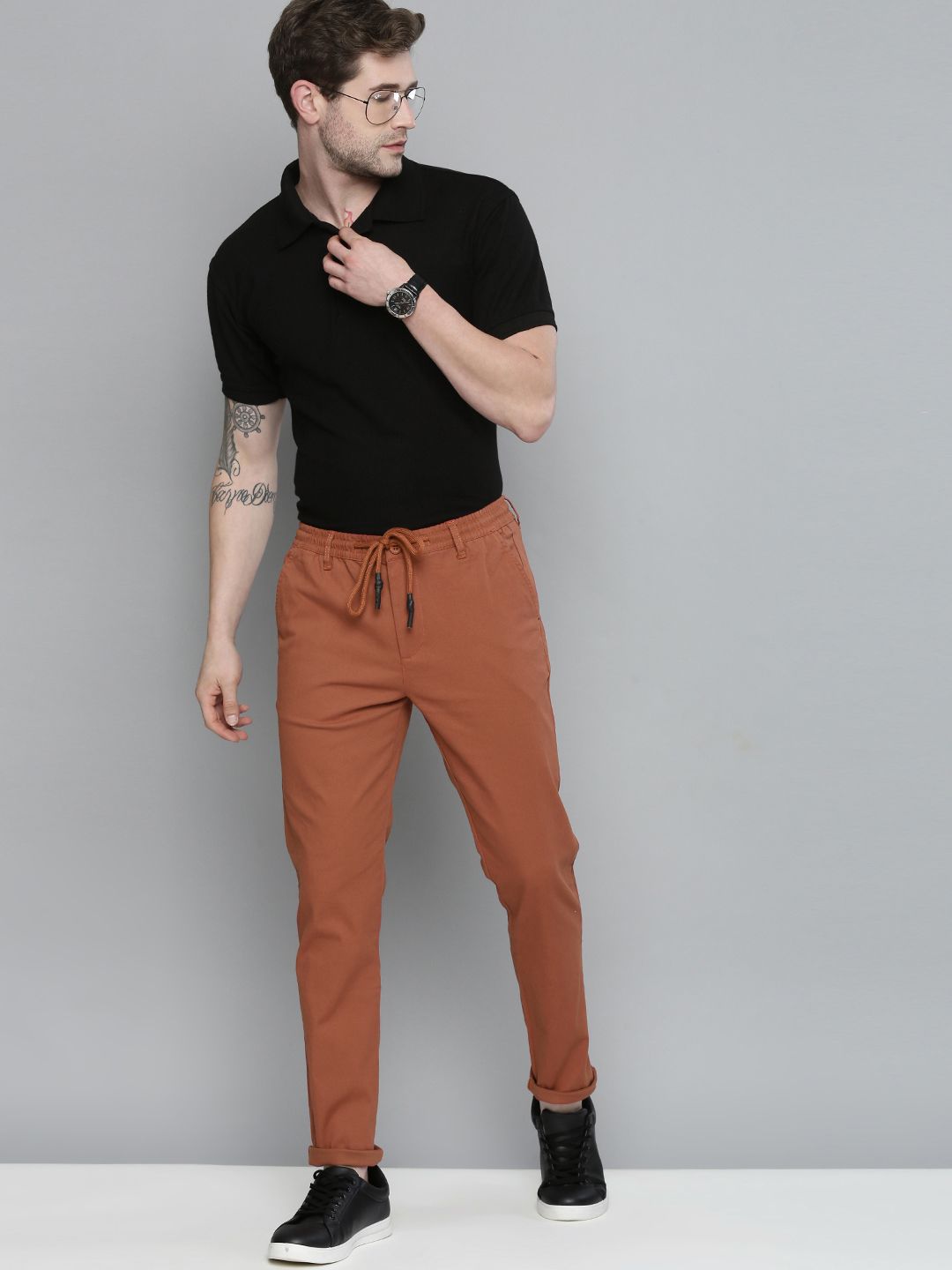 The Indian Garage Co Men Rust Slim Fit Chinos Trousers