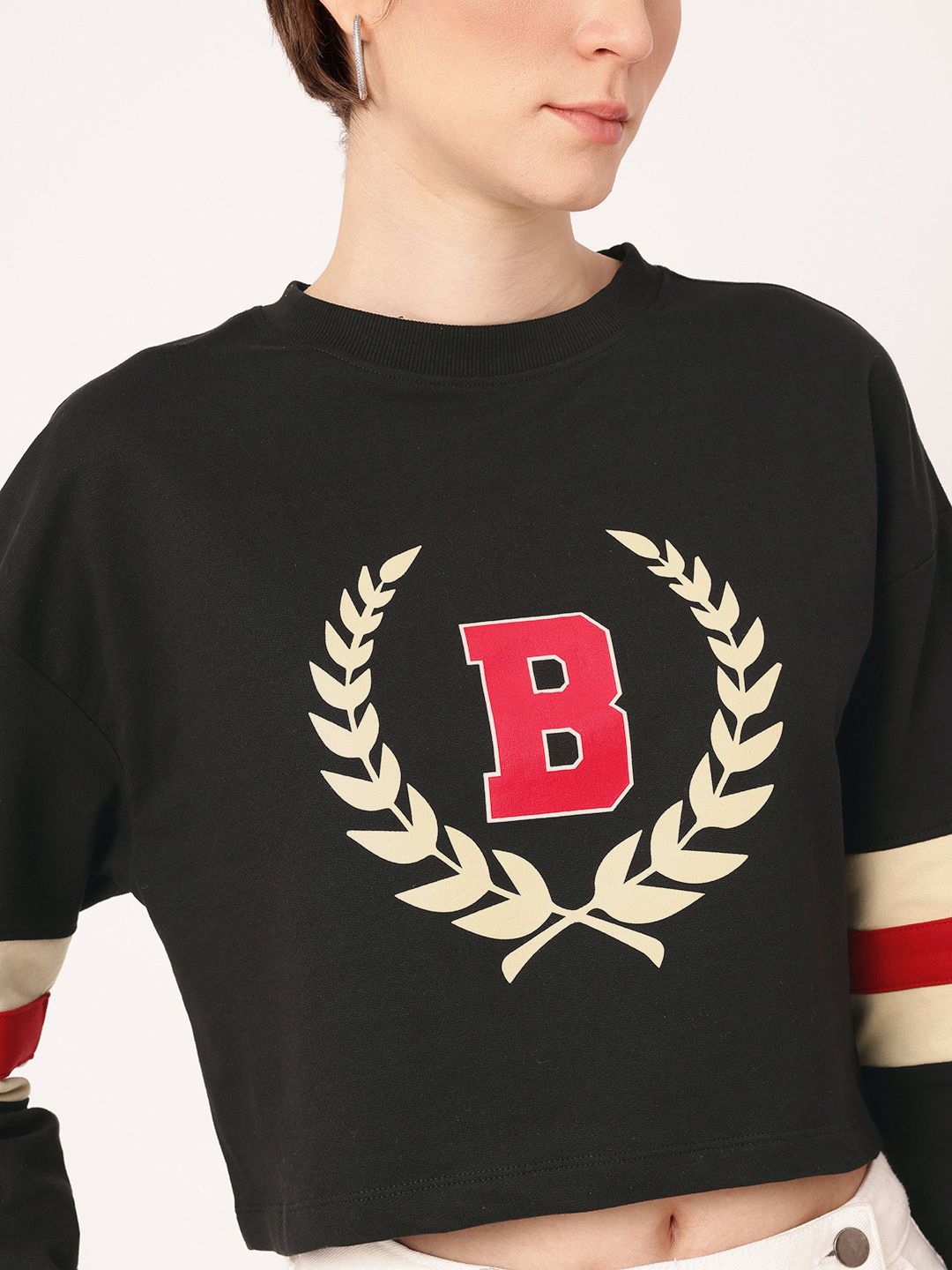 DressBerry Varsity Printed Cotton Terry Boxy Crop Sweatshirt