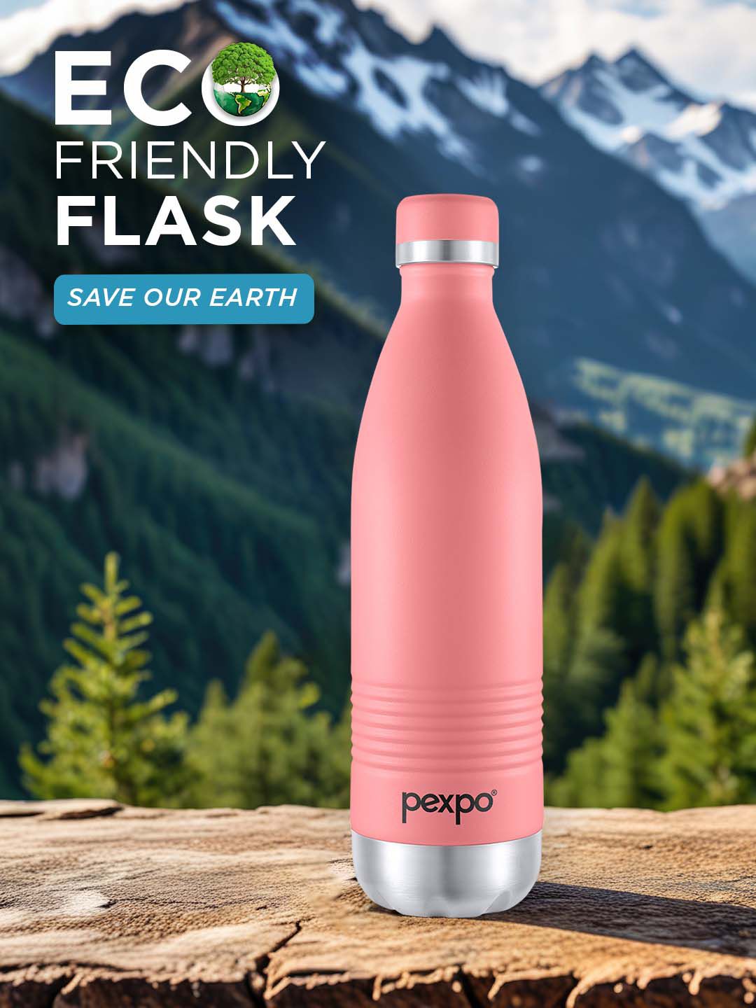 Pexpo Echo Delux Pink ISI Certified Thermosteel Hot and Cold Flask Water Bottle 980ml