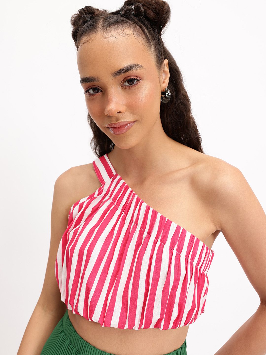 DressBerry Candy Stripes One-Shoulder Crop Top