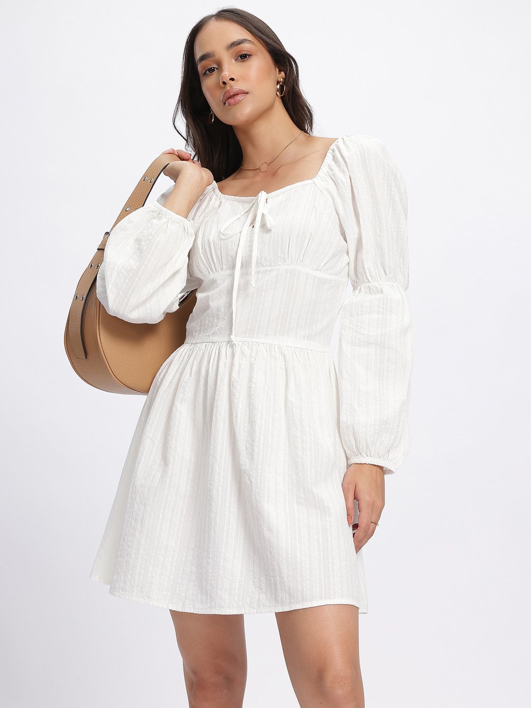 DressBerry Power Shoulders Textured A-Line Dress