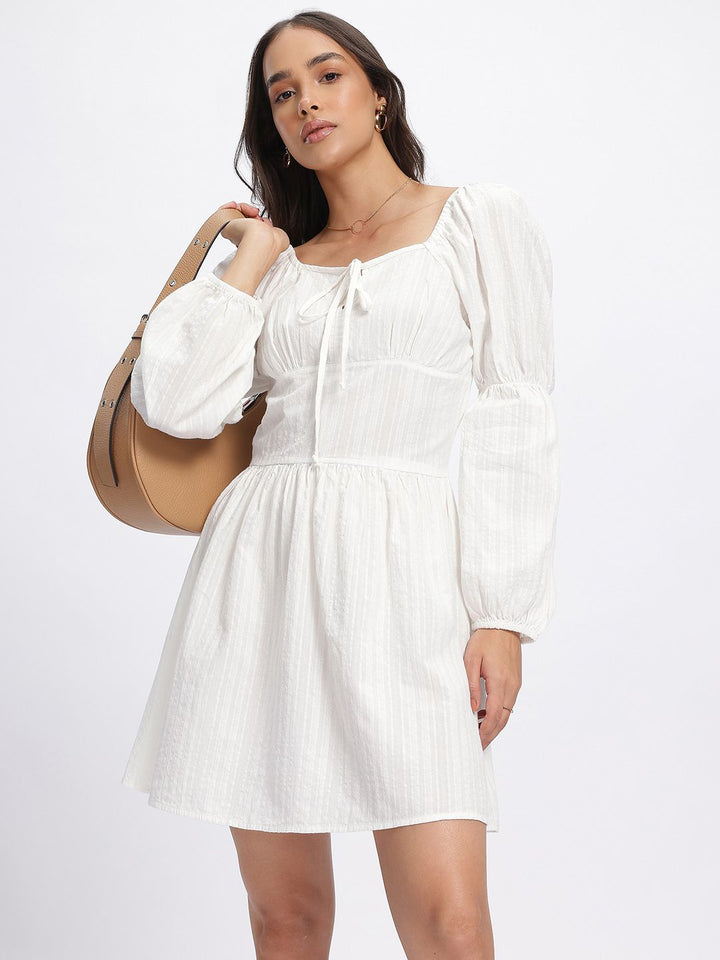 DressBerry Power Shoulders Textured A-Line Dress