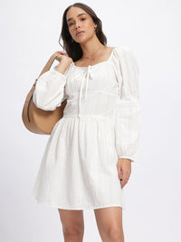 DressBerry Power Shoulders Textured A-Line Dress