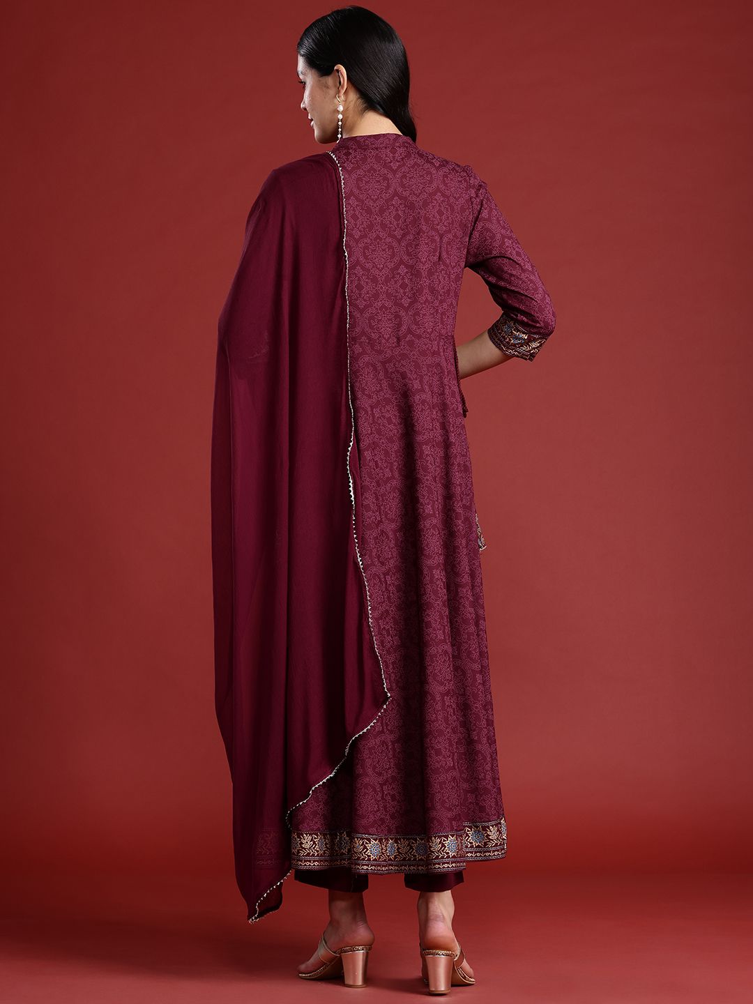 Anouk Printed Gotta Patti Anarkali Kurta with Trousers & Dupatta