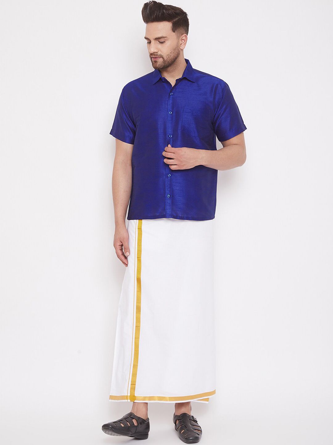 VASTRAMAY Premium Spread Collar Silk Shirt