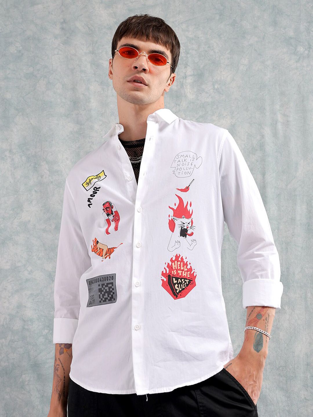 The Indian Garage Co Slim Fit Graphic Printed Cotton Shirt