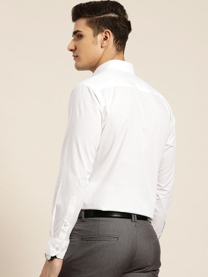Hancock Men White Solid Slim Fit Pure Cotton Formal Shirt