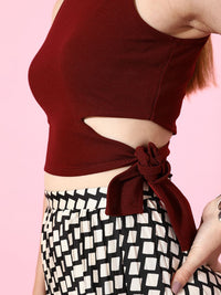 Athena Lovely Maroon Solid Twist & Knot Top