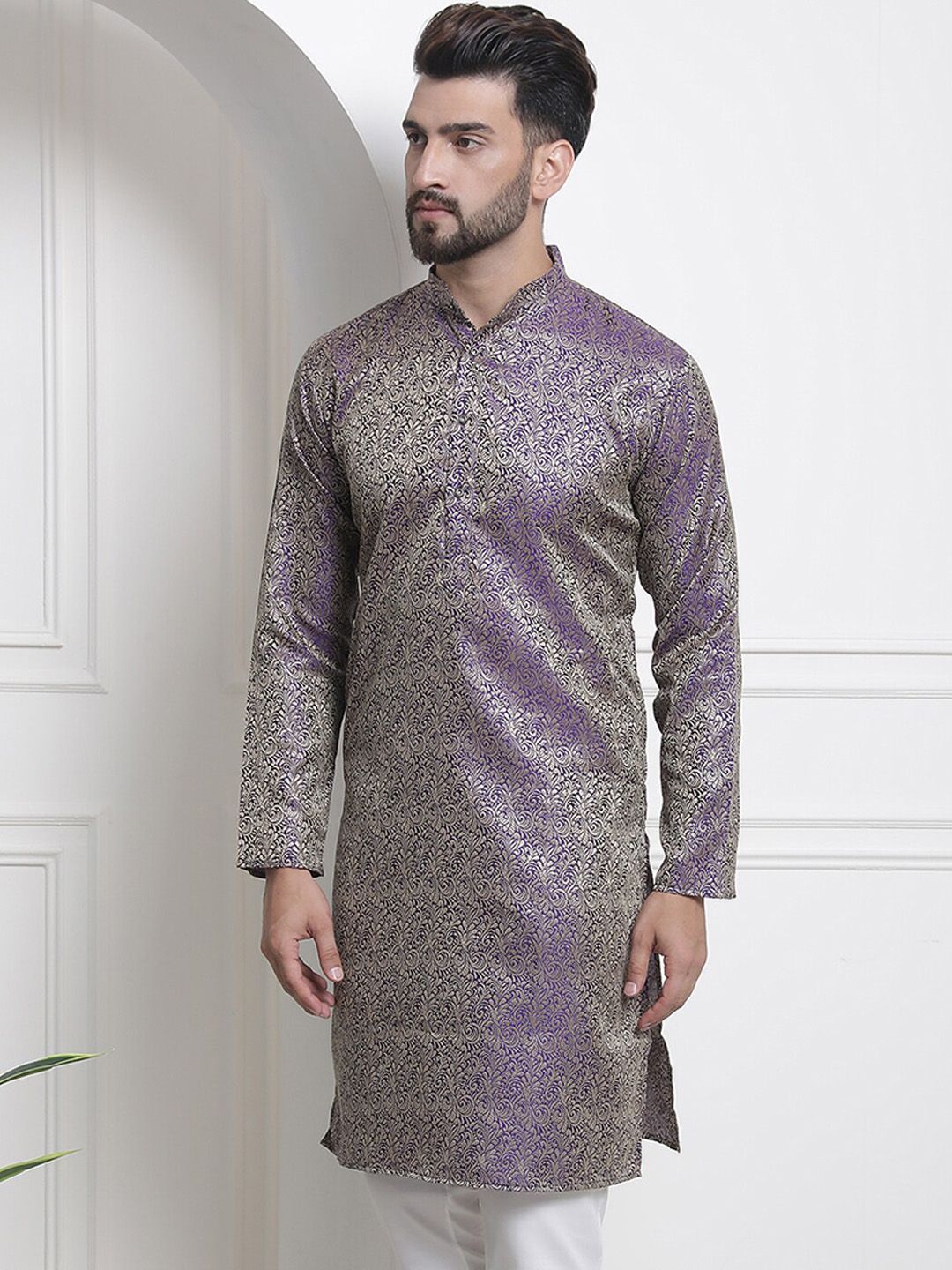 SOJANYA Ethnic Motifs Woven Design Mandarin Collar Jacquard Kurta