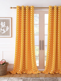 Story@home White & Orange Geometric Room Darkening Door Curtain