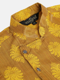 SOJANYA Boys Mustard Yellow Ethnic Motifs Jacquard Straight Angrakha Kurta