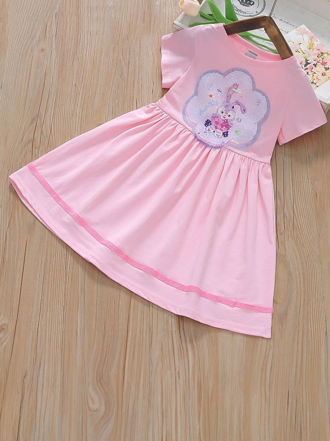YK Girls Cotton Round Neck Fit & Flare Dress