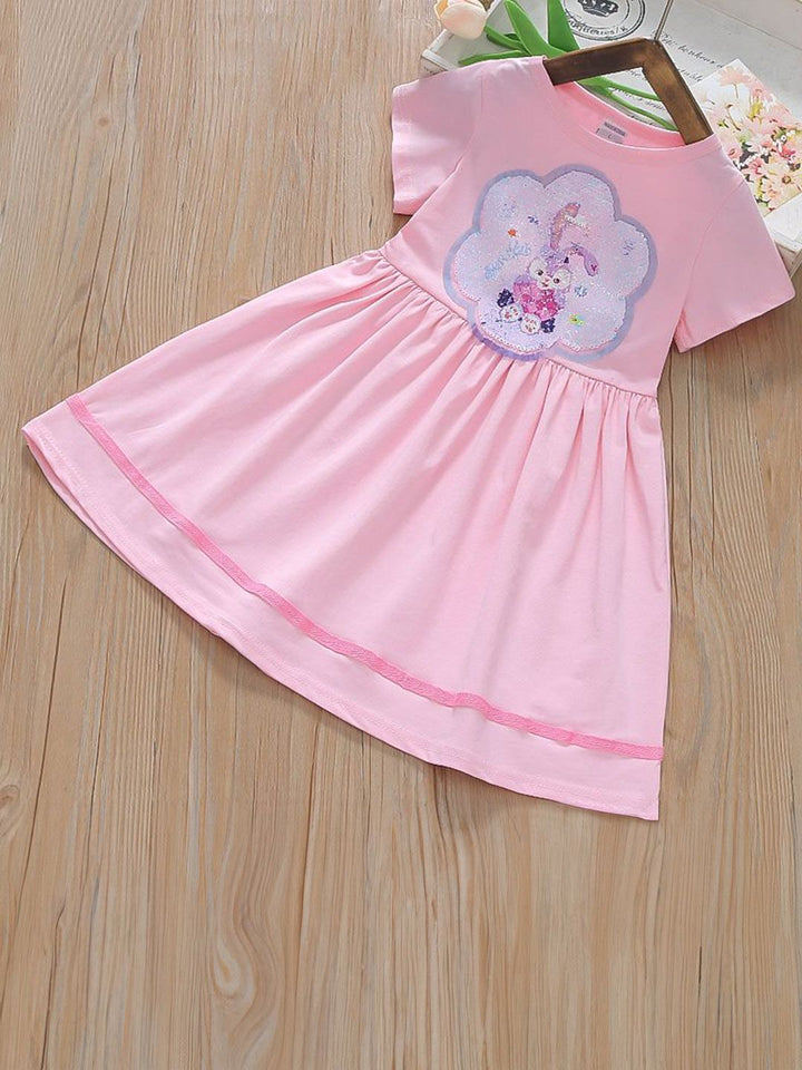 YK Girls Cotton Round Neck Fit & Flare Dress