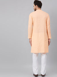 See Designs Men Peach-Coloured Thread Work Kurta