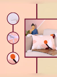STITCHNEST Peach & White Embroidered Rectangle Cushion Cover