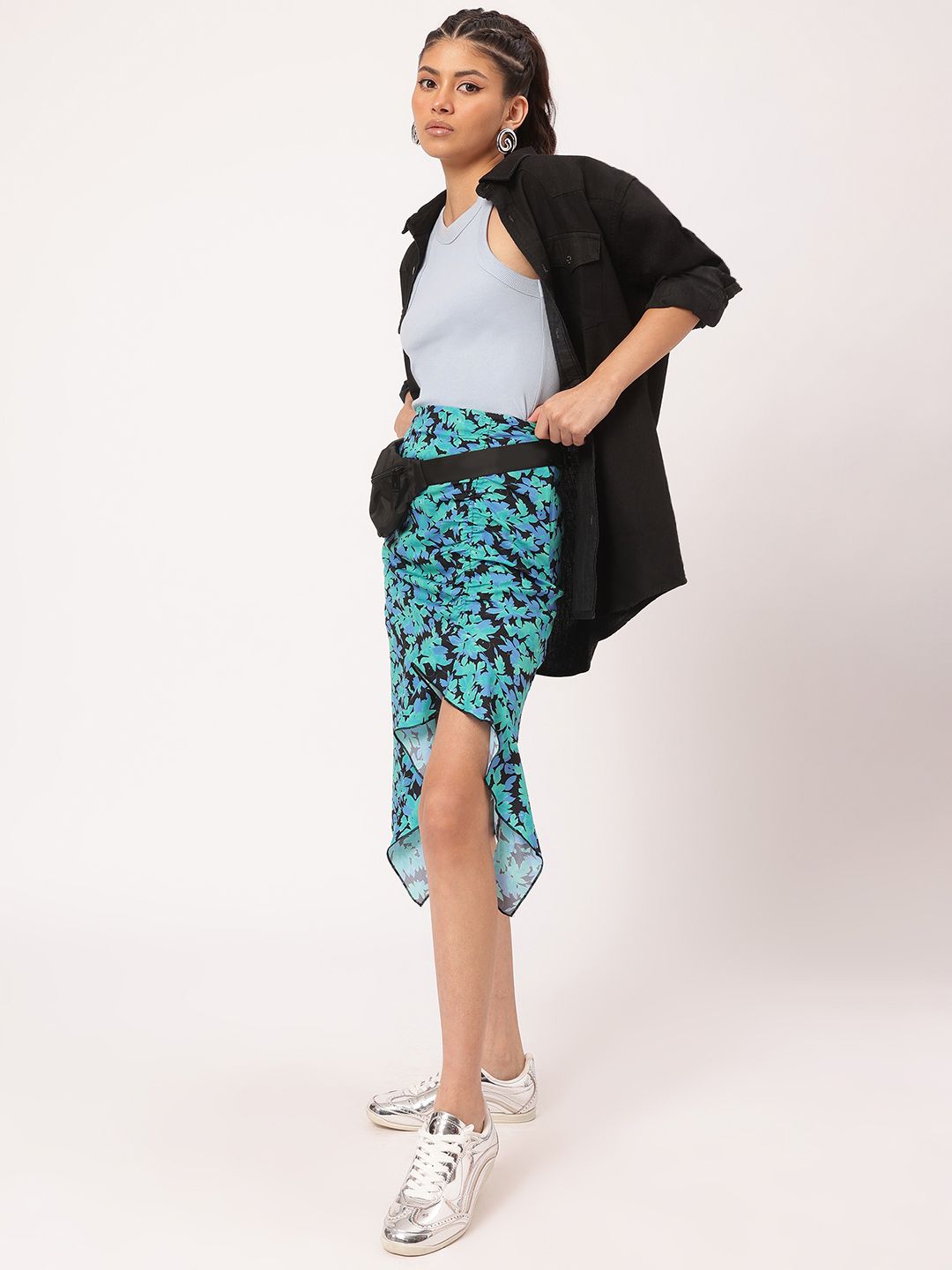 DressBerry Floral Ruched Straight Skirt