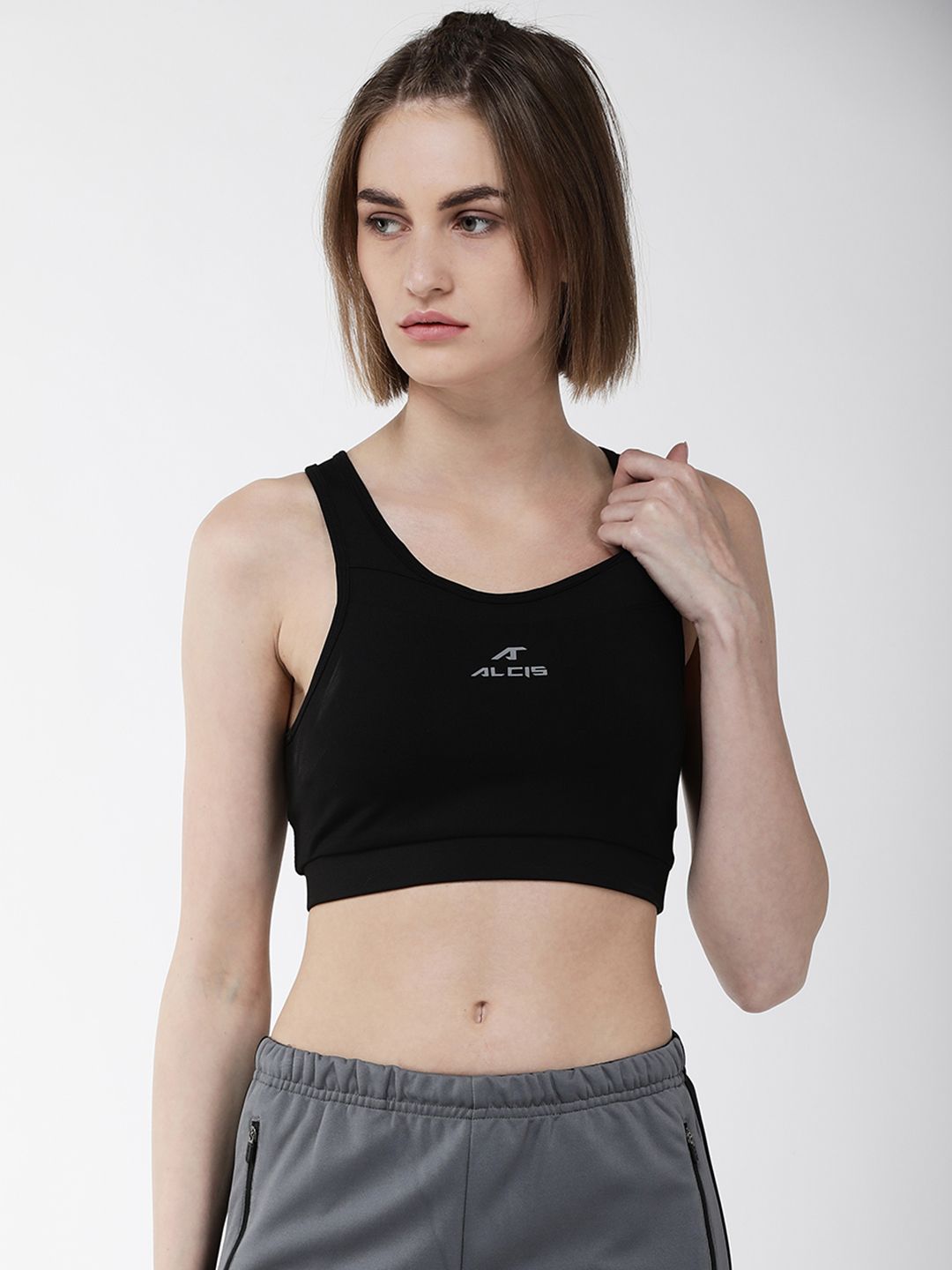 Alcis Women Black Solid Non-Wired Lightly Padded Sports Bra WBRSSR1573