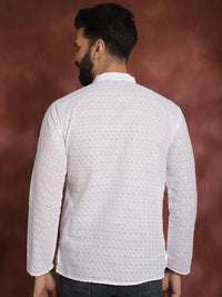 SOJANYA Lelaki Putih Chikankari Sulam Kurta Lurus