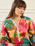 Indo Era Floral Printed V-Neck Pure Cotton Tunic With Trouser