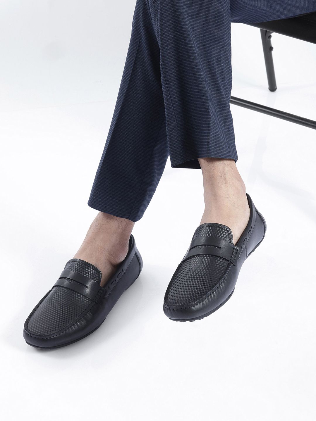 RARE RABBIT Men Honey Textured Leather Formal Loafers