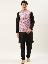 SOJANYA Kurta Solid Hitam Lelaki dengan Jaket Churidar & Nehru