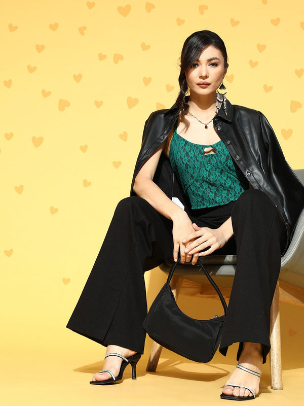 Antheaa Women Gorgeous Green Solid Sweetheart Neck Top