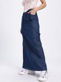 DressBerry Women Cargo Style Denim Maxi Skirt