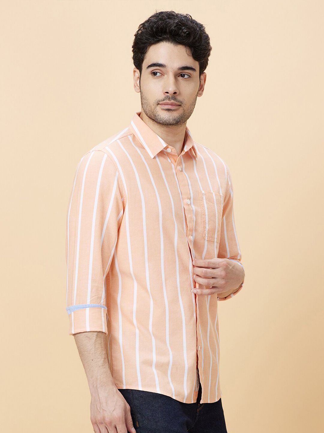 Being Human Vertical Stripes Spread Collar Slim Fit Cotton Casual Shirt