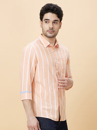 Being Human Vertical Stripes Spread Collar Slim Fit Cotton Casual Shirt