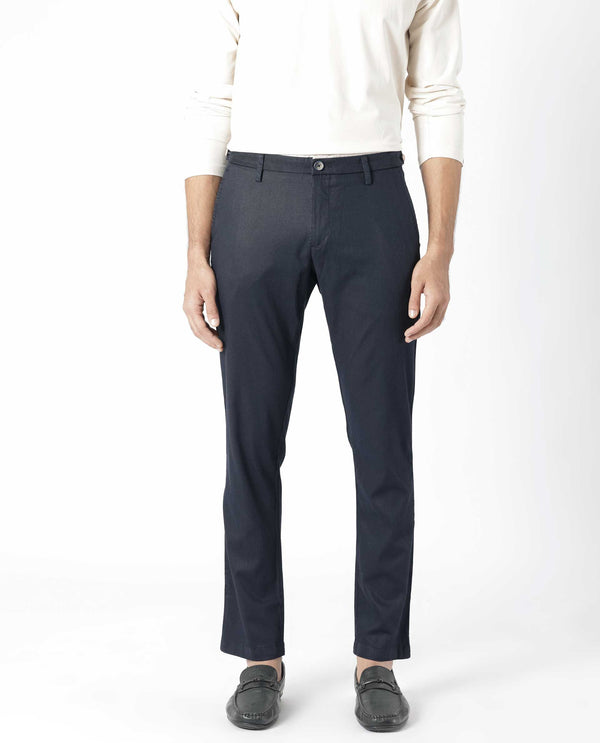 RARE RABBIT Men Cellular Mid-Rise Slim Fit Cotton Trouser