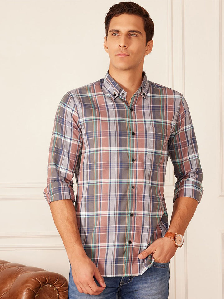DENNISON Smart Tartan Checked Button-Down Collar Casual Shirt