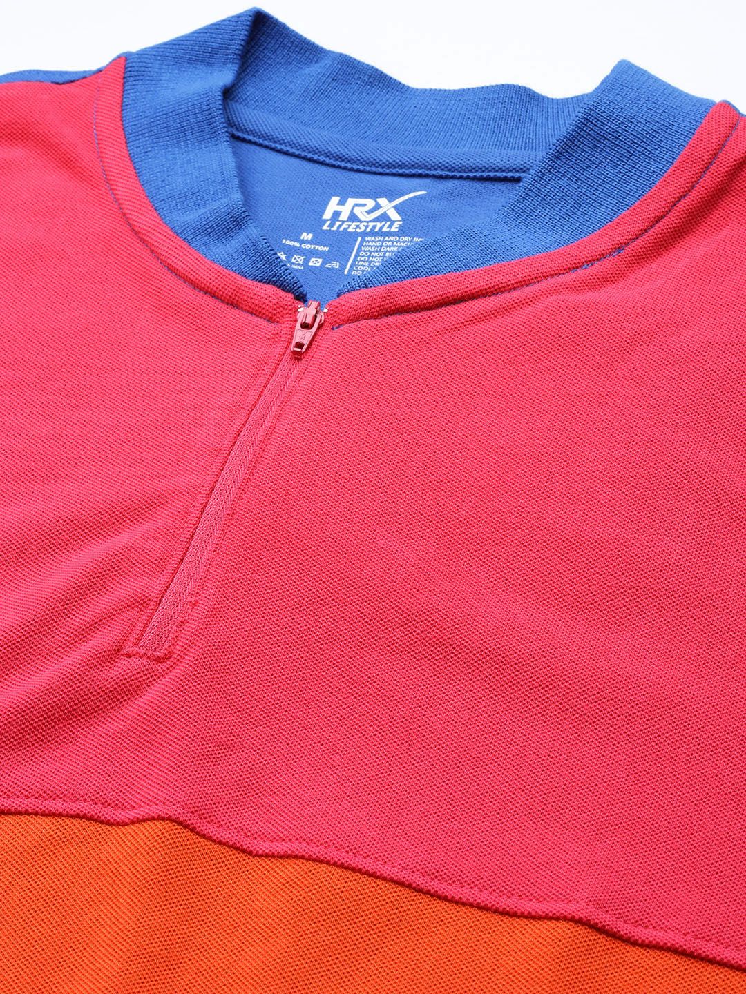 HRX By Hrithik Roshan Lifestyle Men Strong Blue Cotton Bio-Wash Colourblock T-shirts