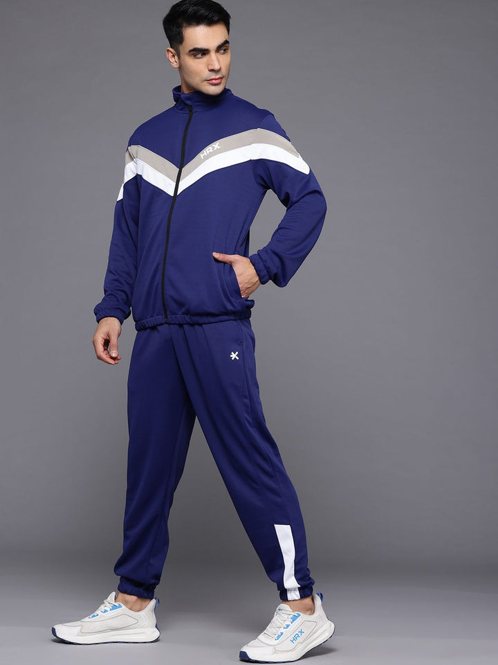 HRX by Hrithik Roshan Chevron Printed Rapid-Dry Running Zip-Up Tracksuit