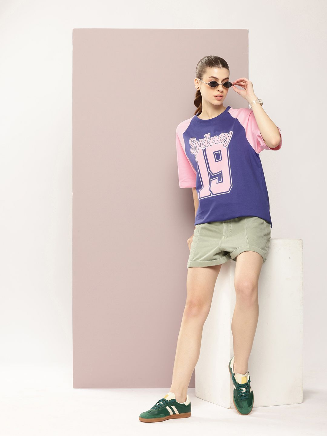 DILLINGER Typography Printed Raglan Sleeves Oversized Pure Cotton T-shirt