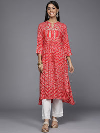 Varanga Women Red & White Bandhani Printed Gotta Patti Indie Prints Kurta