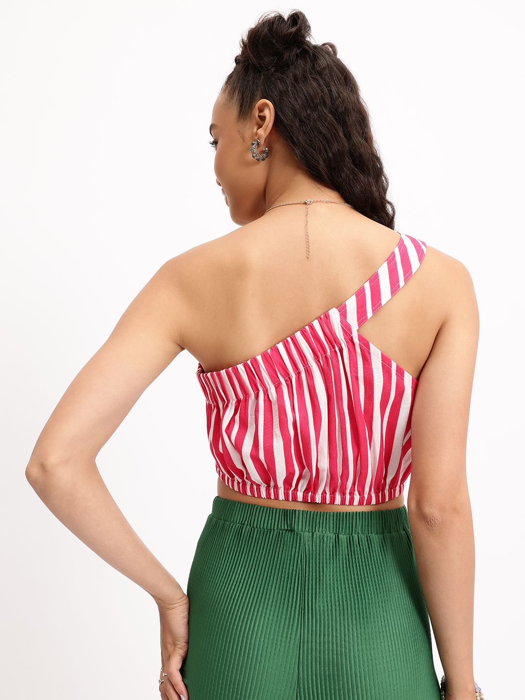 DressBerry Candy Stripes One-Shoulder Crop Top