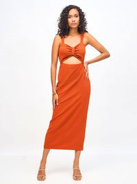 SASSAFRAS Shoulder Strap Waist Cut Out Bodycon Midi Dress
