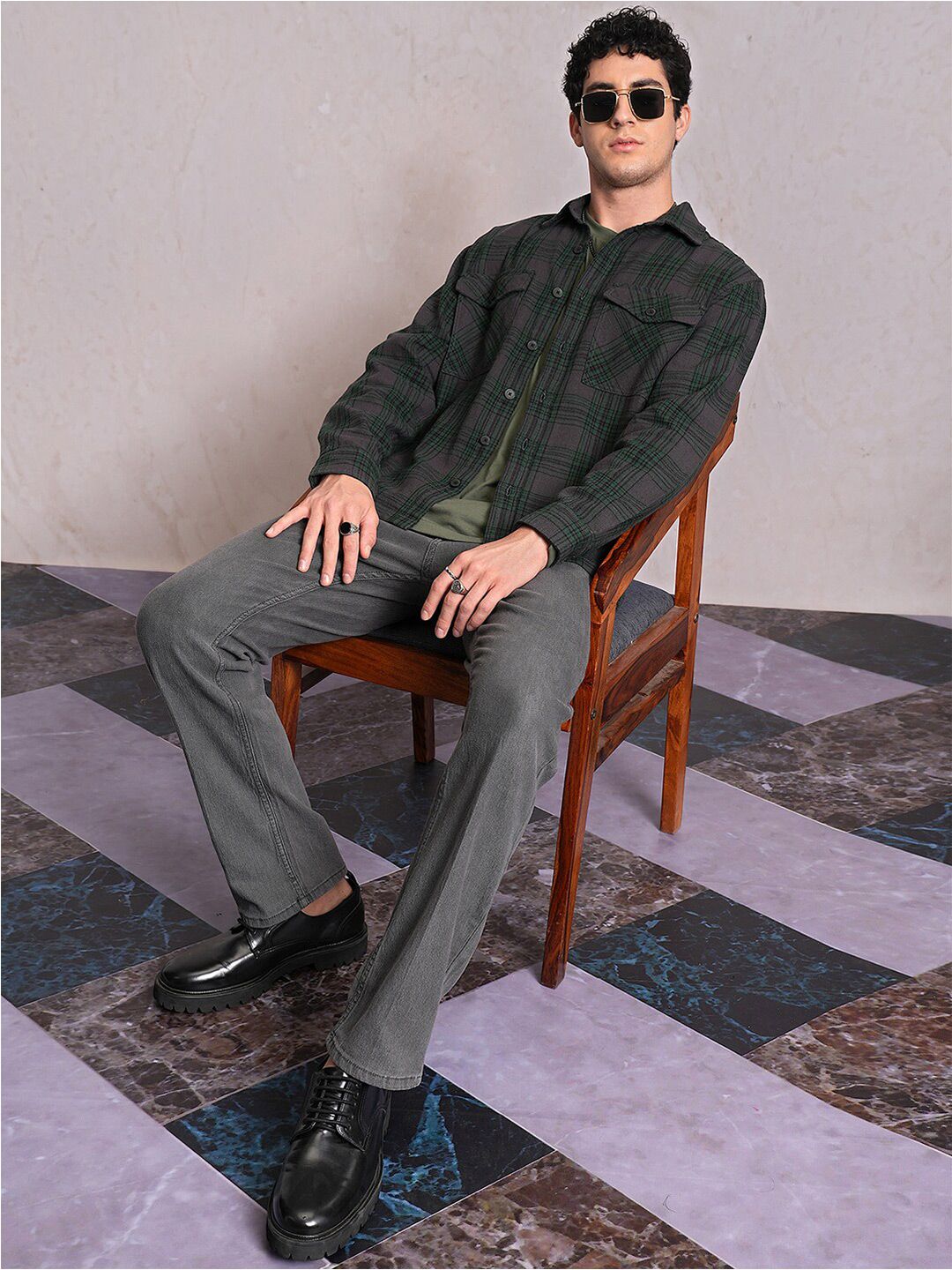 LOCOMOTIVE Dobby Textured Checked Utility Pocket Overshirt