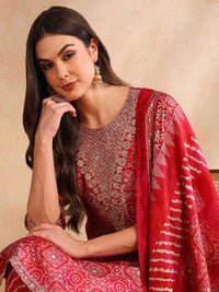 KALINI Ethnic Motifs Embroidered Round Neck Straight Kurta with Trousers & With Dupatta