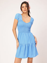 DressBerry Cute Femme Textured Tiered Smocked Mini Dress