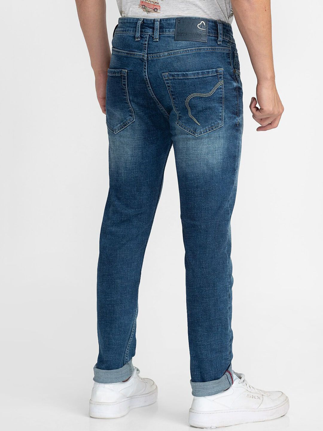 Being Human Men Mid Rise Clean Look Light Fade Whiskers Skinny Fit Jeans