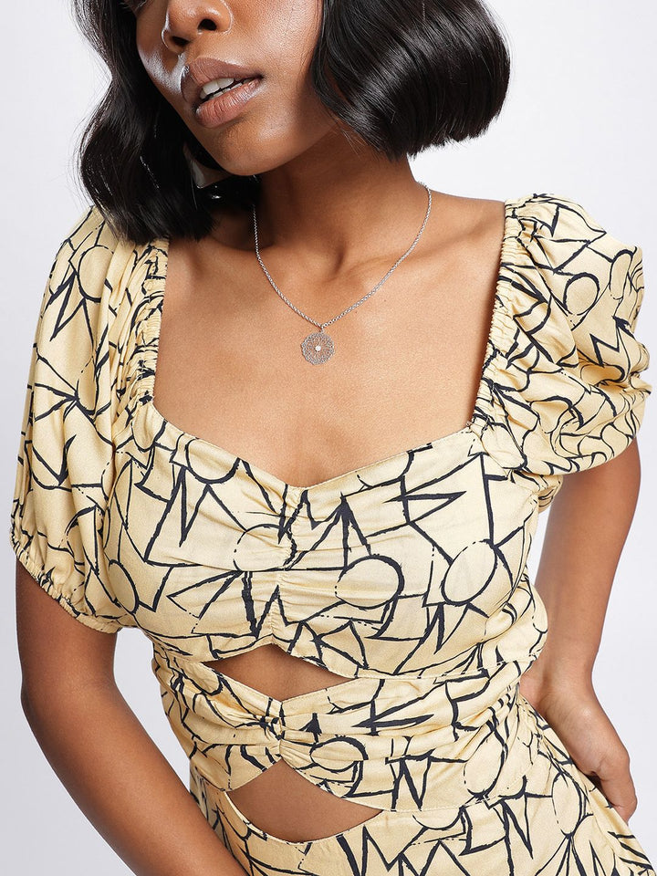 DressBerry Sensational Silhouette Printed Cut-Out Details Mini Sheath Dress