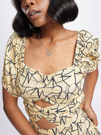 DressBerry Sensational Silhouette Printed Cut-Out Details Mini Sheath Dress