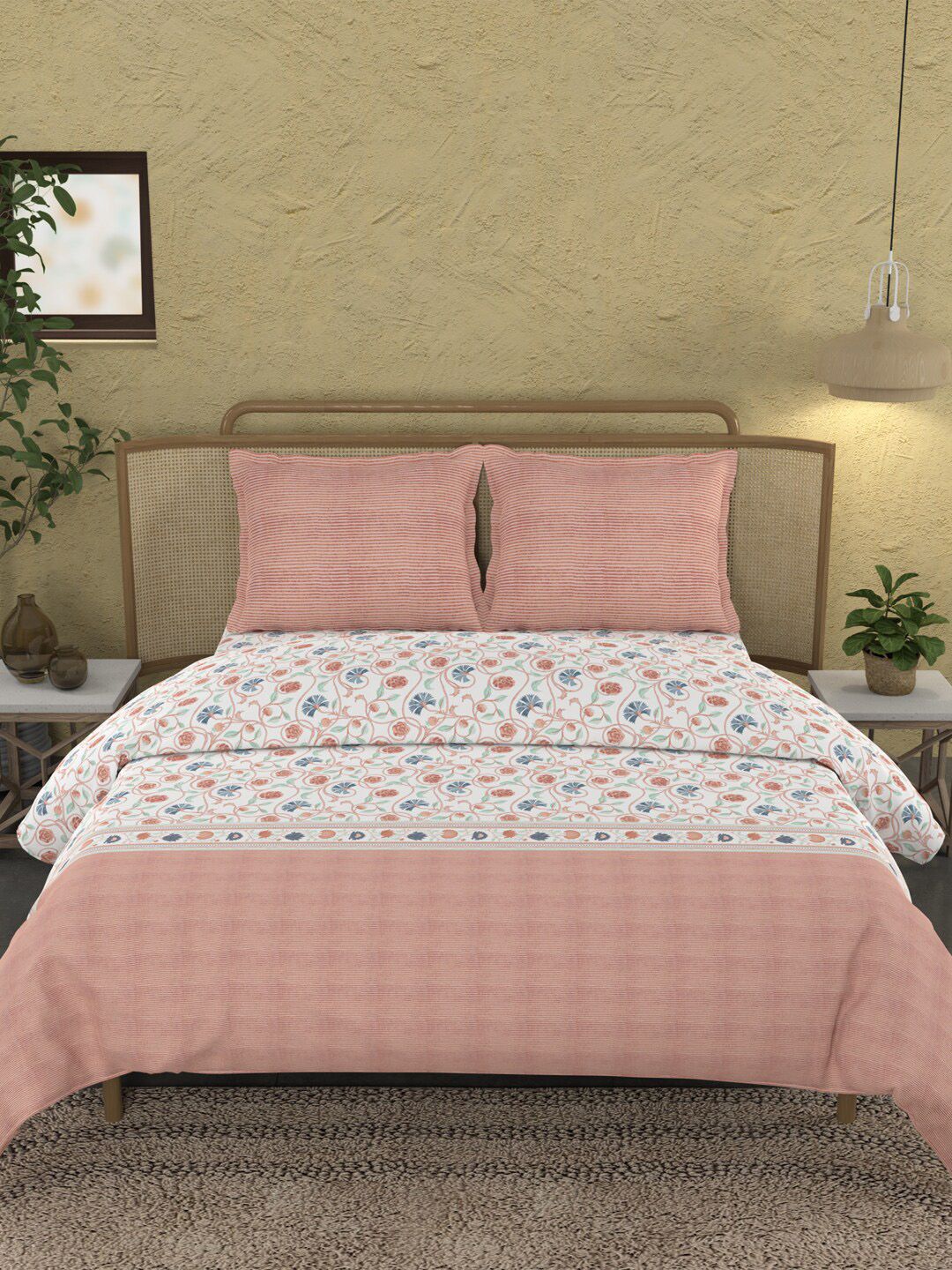 TRIDENT Block Print Rust Sanskriti Flat 144TC King Cotton Bedsheet Set