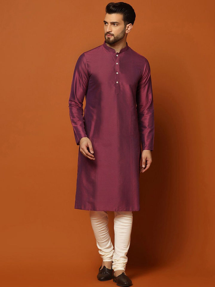 KISAH Mandarin Collar Regular Kurta with Churidar & Woven Design Nehru Jacket
