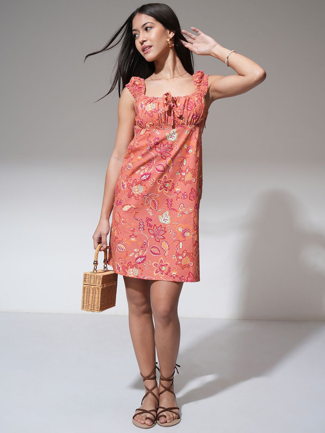 Tokyo Talkies Women Floral Print Ruffled Sheath Mini Dress