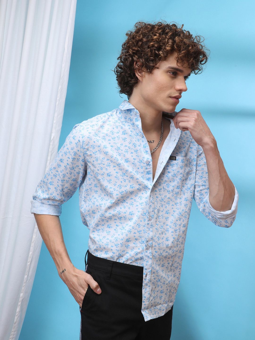 The Indian Garage Co Men Blue Slim Fit Printed Casual Shirt