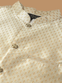 SOJANYA Embroidered Sequinned Pure Cotton Kurta with Churidar & Woven Design Nehru Jacket