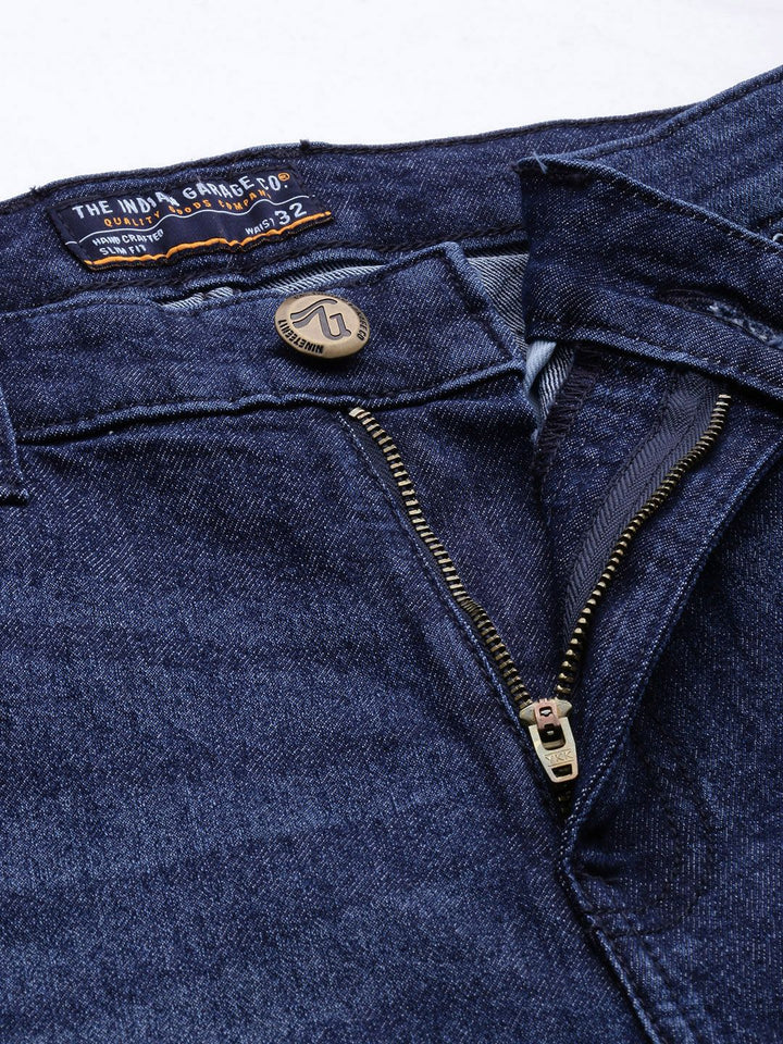 The Indian Garage Co Men Navy Blue Slim Fit Low Distress Light Fade Stretchable Jeans