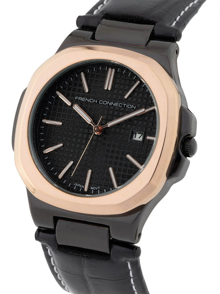 Sambungan Perancis Lelaki Dial & Gaya Gaya Kulit Tali Analog Watch- FCB2BL